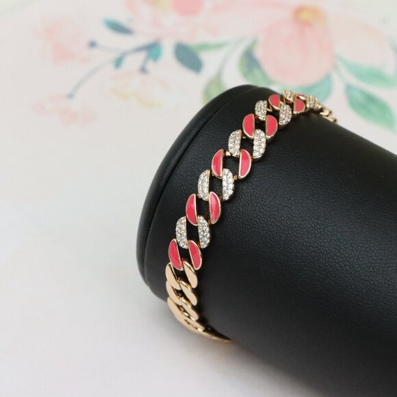 Rose Gold Bracelet with Red Enamel and Crystal Pave Links, XPBL0728 - Picture 11 of 12